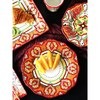 Käsitsi maalitud underglaze keraamiline plaat kaussi määrata leibkonna keraamilised lauanõud praad roog hommikusöök plaat ilusad plaadid
