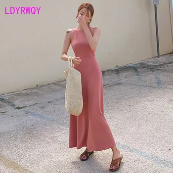 LDYRWQY 2021 Lõuna-Korea suvel seksikas mood õhuke vest varrukateta kleit katta kõht Office Lady Polüester