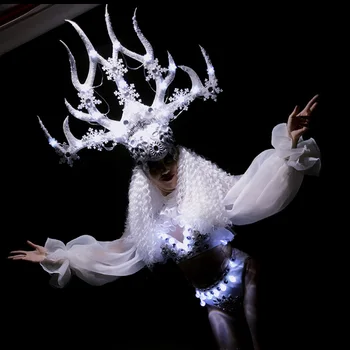 Led lumious riided Valge lepinguosalise kuninganna kostüüm Jõulud Jõulud sarved ööklubi etapp, kostüümid, naiste tantsu kanda