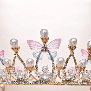Liblikas Ehted Pärlid Crystal Tiaras Printsess Kostüüm Crown, Lapsed, Tüdrukud, Naised, Daamid Pulmakleidid Juuksed Tarvikud