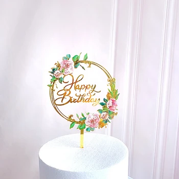 Lilled Õnnelik Sünnipäeva Kook Torukübar Gold Pink Sünnipäeva Cupcake Toppers Decor for Kids Sünnipäeva Kook Dekoratsioonid Kingitused