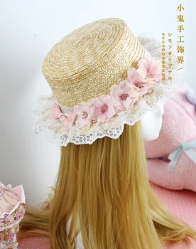 Lolita pehme õde straw hat magus straw hat reisi vanema-lapse mudelite komplekt muru müts aed printsess tuule väike müts