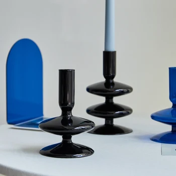 Loominguline Hüdropooniline Klaasist küünlajalg Must klaasist vaas küünal seista Desktop Decor Kodu Kaunistamiseks Kunsti Põhjamaade Kodu