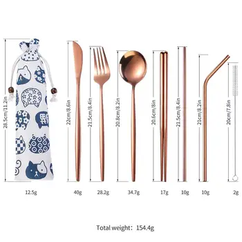 Luksus lauanõud roostevabast terasest söögiriistade komplekt köök metallist dinnerware komplekt nuga kahvel lusikas söögipulgad õled õhtusöök komplekt kott