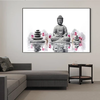 Lõuend Kunst Voodi Ruum Decor Abstraktse Trükitud Hotoke Budism Buddha Zen Stone ja Lotus Maali Pilt Cuadros Decor
