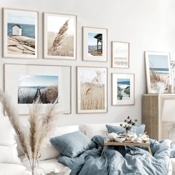 Maastiku Valge Maja Reed Liivarand Vaade Merele Seina Art Lõuend Maali Nordic Plakatid, Print Seina Pilt Elutuba Home Decor