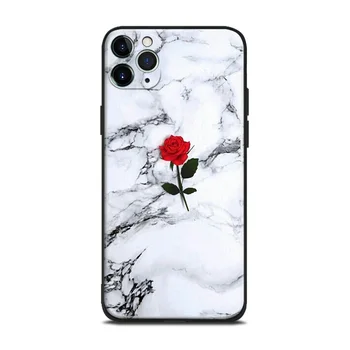 Marmorist roos armas iPhone se 6 6s 7 8 plus x-xr, xs 11 pro max pehmest silikoonist telefoni juhul katab kest