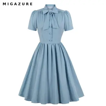 MIGAZURE Teal Vintage Kleit 1950 Kleit Tahke Jade Roheline Kleit Naiste Suvine Kleit Retro Rockabilly Kleit, Pinup Kleit Hoos Kleit
