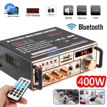 MiNI HIFI LCD Digital Bluetooth Audio Võimendi Auto Bass kodukino Amplificador Kõlar Treble Kontrolli FM-USB-SD-400W