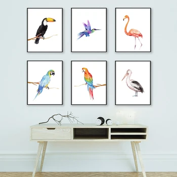 Minimalistlik Troopiliste Lindude Papagoi Flamingo Loomade Akvarell Lõuendile Maali Kunst Prindi Plakat Pilt Seinamaaling Home Decor Raamita