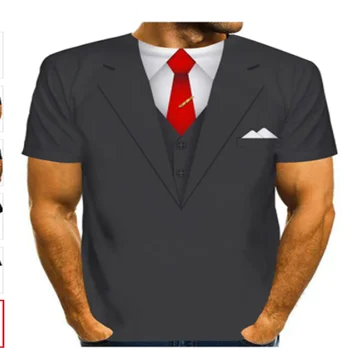 Moodne Meeste T-särk 3D Ülikond, Lips Print T-särk Top Lühike Varrukas Kaeluse ümber Slim Fit T-särk Mood sport hingav