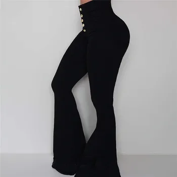 Naiste Elastsus Bell-põhjad Püksid Tahke Kõrge Vöökoht Elegantne Pikad Püksid Mood Daamid Täies Pikkuses Püksid Pantalon Femme