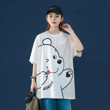 Naiste T-särk 2021 Suvel Pluss Suurus Riided Liiga Harajuku Kawaii Cartoon Bear Basic Õmblema Esteetiline Vintage Tops