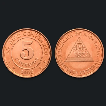 Nicaragua 5 senti 2002 Reaalne Unc Ehtne Originaal Müntide Kogumise Müntide