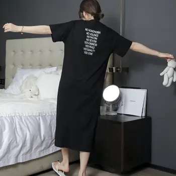 Nightgowns Naiste Pluss Suurus 4XL Kirja Prindi Lühikesed Varrukad Lihtne Suvel Midi Kleit Streetwear Naiste Sleepwear Hubane Pehme Ulzzang