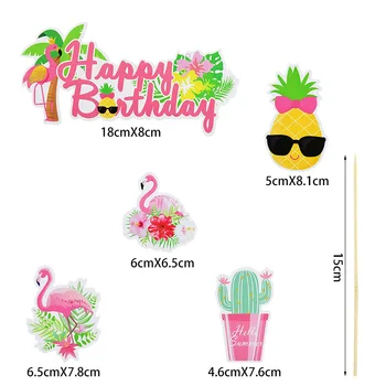 Palju Õnne Sünnipäevaks Decor Suvel Sünnipäev Teema Troopiline Hawaii Flamingo Ananassi Kook Torukübar Beebi Poole Cupcake Torukübar Teenetemärgi