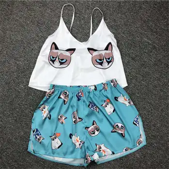 Pidžaama Naine Siid Seksikas Pijamas Satiin Pyjama Femme Fox Print V Kaela Kodu Sobiks Sleepwear Tilk Laevandus