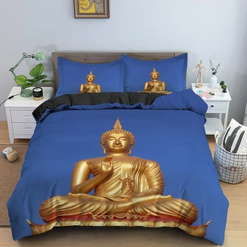 Psühhedeelne Värvikas Istub Buddha Kuju Voodipesu Komplekt Ühe Topelt Kuningas Kuninganna tekikott Koos Padjapüür 2/3tk Bedclothes