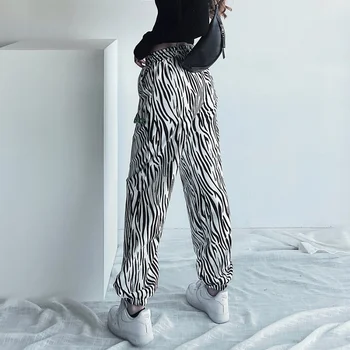Püksid Naiste Sebra Triibuline Jogger Streetwear Haaremi Elastne Kõrge Vöökoht Püksid Mood Harajuku Korea Stiilis Femme Kõik-mängu Lahti