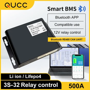 Qucc Relee Smart BMS 4S 500A 7S 8S 10S 13S 14S 16S 20S 32S lifepo4 bms koos BT UART 485 SAAVAD 3.2 3.7 V V Liitium Aku