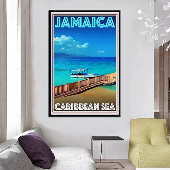 Retro Vintage Stiilis Reisi Plakat Kariibi Meres Jamaica õlimaal Plakatid ja Print Lõuend Seina Art Modulaarne Pilte Decor