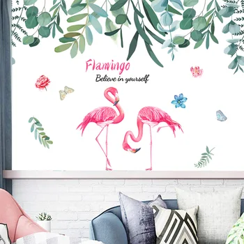 Roheline taim flamingo roosa tüdruk süda magamistuba öölambid magamistoas värske kunst Põhjamaade ins seina kleebis