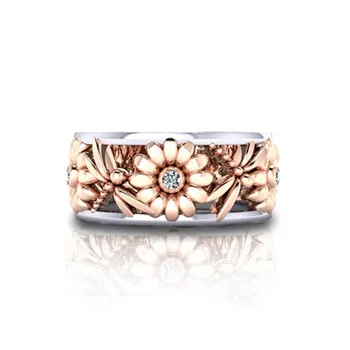 Rose Gold Päevalille Rõngad, Naiste Ehted Sõrme Sõrmus Daamid Pulm Lubadus Rõngad Naiste Vintage Lihtne Ringi Femme Kingitused 2021