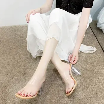 RYMOMODA Läbipaistev PVC Sandaalid Naistele 2021 Fashion Girl Sexy Selge, 6cm 9cm Ring Kanna Avatud Varvas Naiste Kõrge Kontsaga Kingad, Sussid