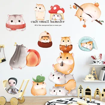 Seina kleebised cute cartoon hamster loomade armas isekleepuv seina tapeet laste tuba pilt kleebised