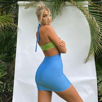 Seksikas Beach Päitsed Mini Bodycon Kleit Stiilne Naiste Lõigatud Löögi Värv Backless Maha Õla Poole Klubi Streetwear Suvine Kleit