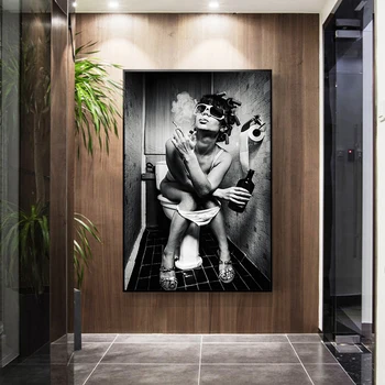 Seksikas Naine Istub Wc Suitsetamise Plakat Must Ja Valge Stiilis Seinamaaling Home Art Seina Maali Vannituba Teenetemärgi Maali