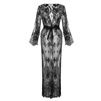 Seksikas Naiste Nightgowns Mood Pits Rüü Sleepwear Musta Pesu Koos Satiin Siidist Vöö Naine Perspektiivi Värviga Nightwear