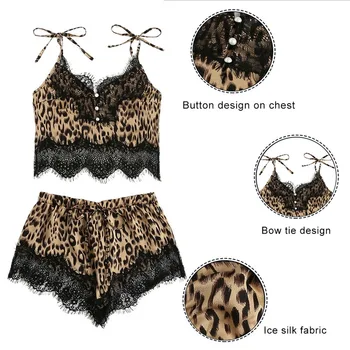Seksikas Tüdrukud Armas Pits Leopard Printida Pidžaama Naiste Mood Pilduma Aluspesu Püksid Vabaaja pilduma Daamid Pajama Komplekti Suvel 2020