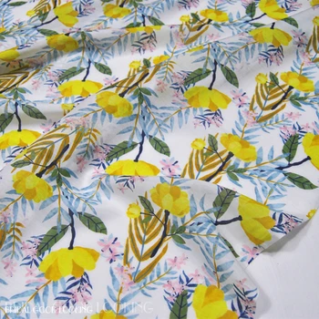 Silk Puuvilla Kangast Kleit Valge Taust Väike Kollane Ilu riided Riie DIY Õmblemine Segast