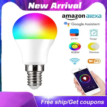Smart Home hääljuhtimine 6W RGB Smart Lamp Juhitava E14 WiFi LED Lamp AC 85-265V RGB Tööd Alexa Google Assistent Kuum