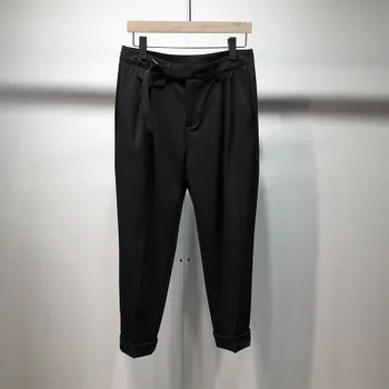 Sügisel ja talvel tume originaal must lihtne lahti disainer vöö, püksid meestele paks valtsitud serv vabaaja püksid mood