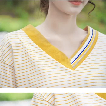 T-särgid, Naiste Suvel Retro Triibuline Fashion korea Stiilis V-kaeluse Kõik-mängu Ulzzang Tshirts Streetwear Vaba Casual Šikk Lihtne