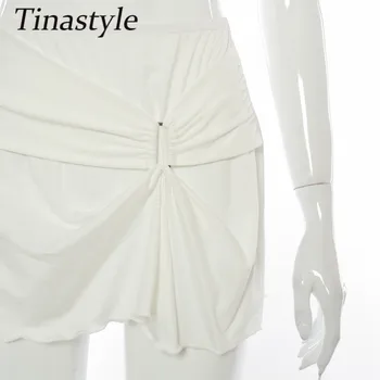 Tinastyle kahe-osaline komplekt, seksikas suvine kleit naiste päitsed varrukateta kärbitud plisseeritud peokleidid valge slim vabaaja peokleidid