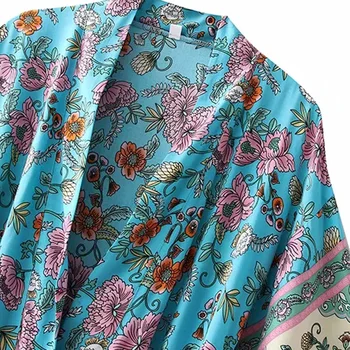 TRAF Kleit Naiste 2021 Vintage Trükitud Kimono Stiilis Lahtine Midi Kleit Naine, Mood Vöö Casual Kleidid Lühikesed Varrukad Rüü Top