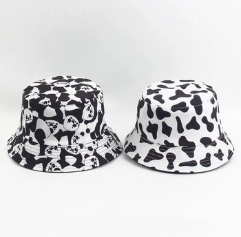 Unisex Kopp Must Müts Valge Lehma Mustriga Puuvillane Kopp Mütsid Panama Kalamees Caps Naised Mehed Hip-Hop Kork Väljas Päike Mütsid