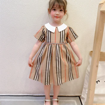 Uus 2021 suvel Moe lapsed kleidid tüdrukute riided Lühikeste varrukate õmblemine triibuline beebi tüdrukud printsess kleit 2-10 aastat TW002