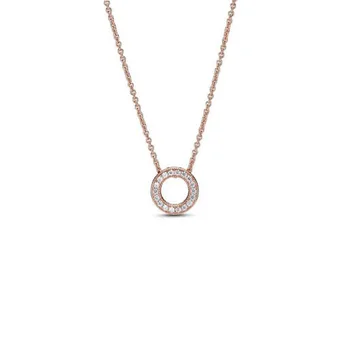 Uus Trendikas 925 Sterling Silver Rose Roosa Sillutada Ringi Südame Kaelakee Kristall Kaelakeed Naistele Originaal Brändi Mood Ehteid