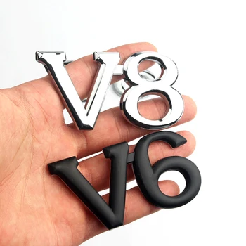 V6-V8 Auto Decal Logo Embleem Kleebis Must Hõbe