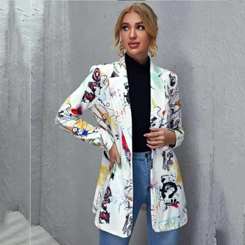 Valge Inimese Trükkimine Pintsak, Naiste Jakk, Vintage Pluss Suurus Elegant Lady Mantel Kevad-Sügisel Uus Fashion Streetwear USA Stiilis