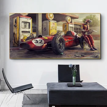 Vintage Auto Plakat Ferraris Classic Racing F1 Võidusõiduauto Kunsti Seina Art Pildi Printimine Lõuendile Maali Kodu Elutuba Decor