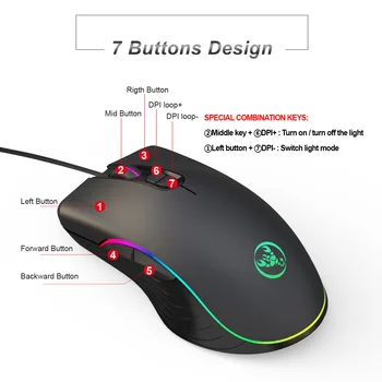Wired Gaming Mouse 6400DPI Optiline Professionaalne Hiired 7 Värve LED Taustavalgustusega Ergonoomika Disain Sülearvuti PC Gamer
