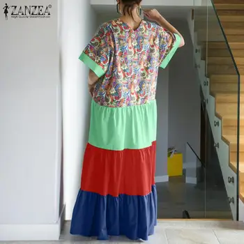 ZANZEA Suvel Vintage Õie Trükitud Maxi Pikk Kleit Naiste Segast Sundress Bohemian Beach Vestidos Rüü Femme Kleit Ülegabariidiliste