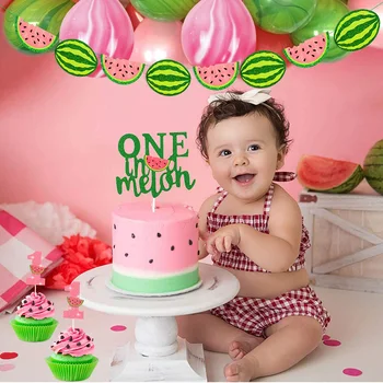 Üks Melon Arbuus Suvel Puu Teemastatud Poiss, Tüdruk, esimene 1. 1 aastane Sünnipäev Teenetemärgi banner koogikarpides torukübar õhupall