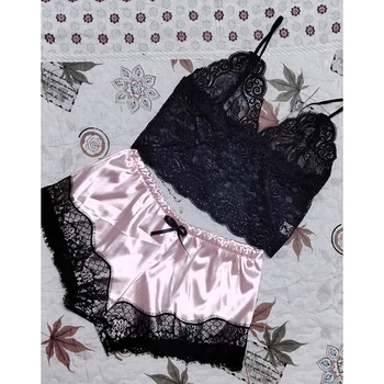 1 Komplekt Naiste Pits Sleepwear Pesu, Topid, Lühikesed Püksid Komplekt Babydoll Pidžaama Nightwear Uute Tulijate 2021