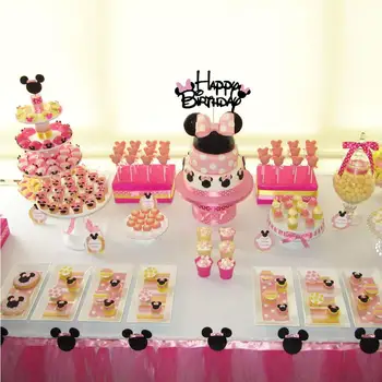 1. Laps Minnie Mickey Sünnipäeva kook Dekoratsioonid Lapsed Pool Kaunistused Paber Õled Teenetemärgi Anniversaire Kasuks